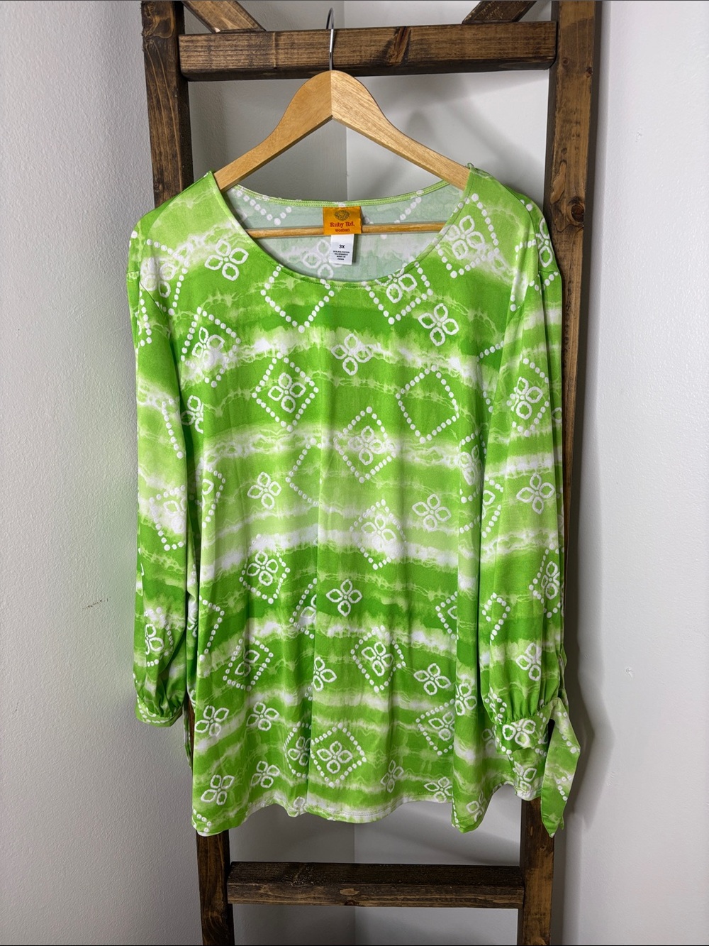 Ruby Rd. Lime Green Patterned Long Sleeve Top Size 3X